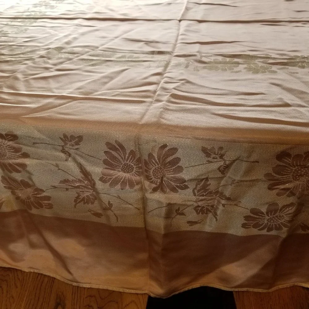 Pink Silver Floral Rectangle Tablecloth Linen Cloth Cover 82